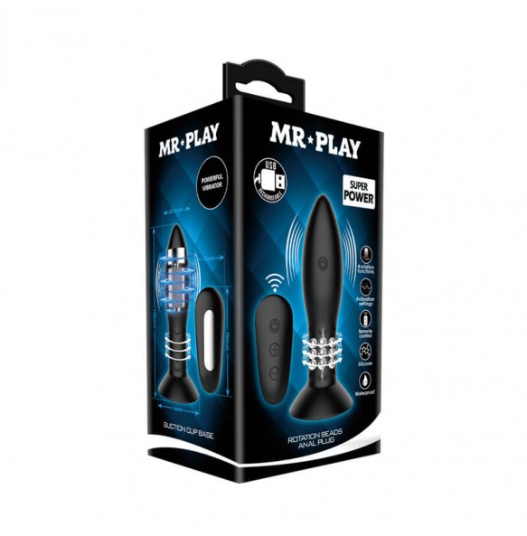 MR PLAY - Remote-Controlled Rotation Beads Anal Plug (Chargeable - Black)